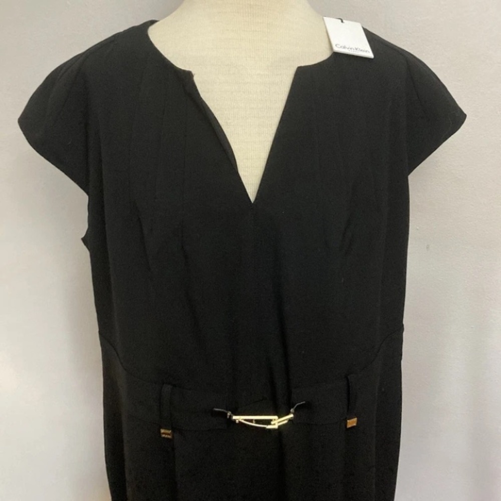 5-10 Calvin Klein Black suiting Dress Goldtone Hardware 16w NWT - Picture 2 of 7